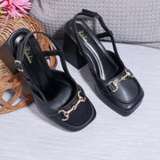 Smart Casual Embellished Square Toe Block Heel