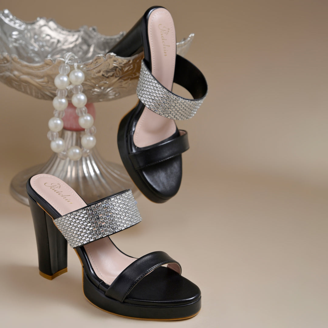 Women's Rhinestone Embellished Block Heel Sandals