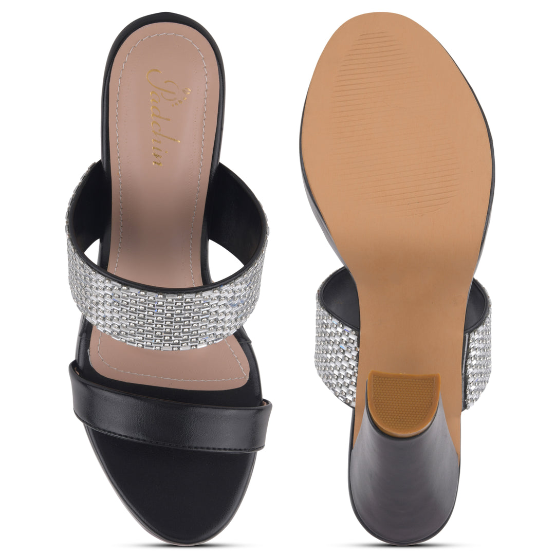 Women's Rhinestone Embellished Block Heel Sandals