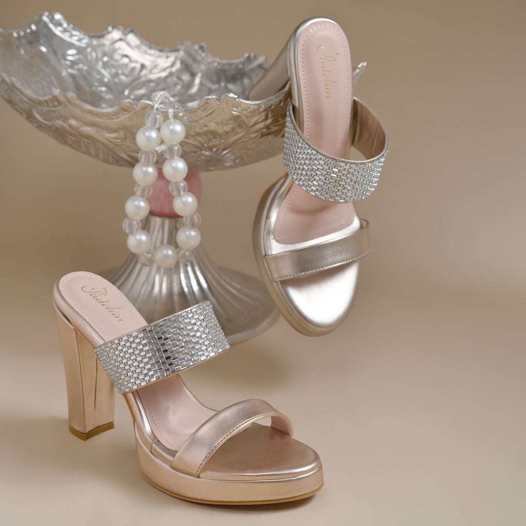 Women's Rhinestone Embellished Block Heel Sandals