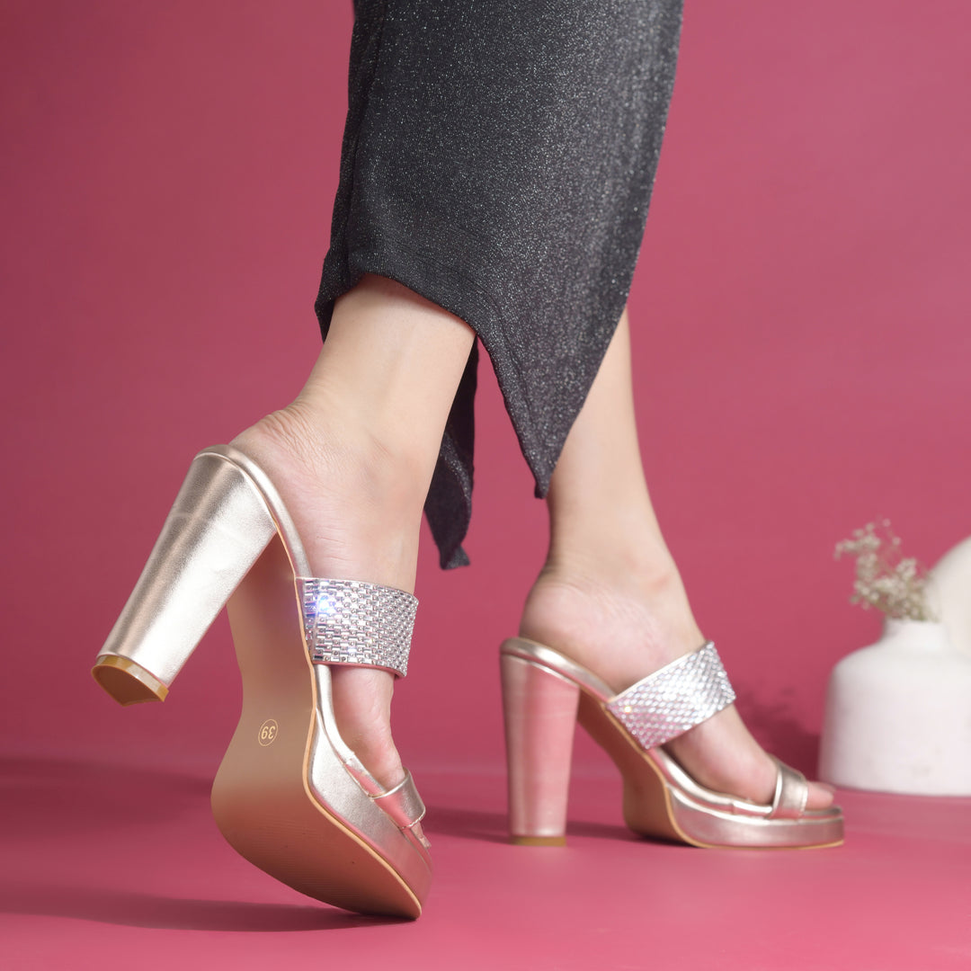 Women's Rhinestone Embellished Block Heel Sandals