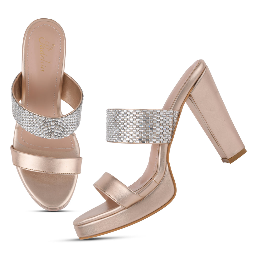 Women's Rhinestone Embellished Block Heel Sandals