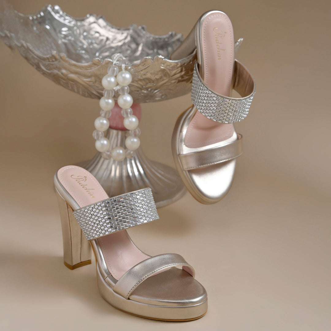 Women's Rhinestone Embellished Block Heel Sandals