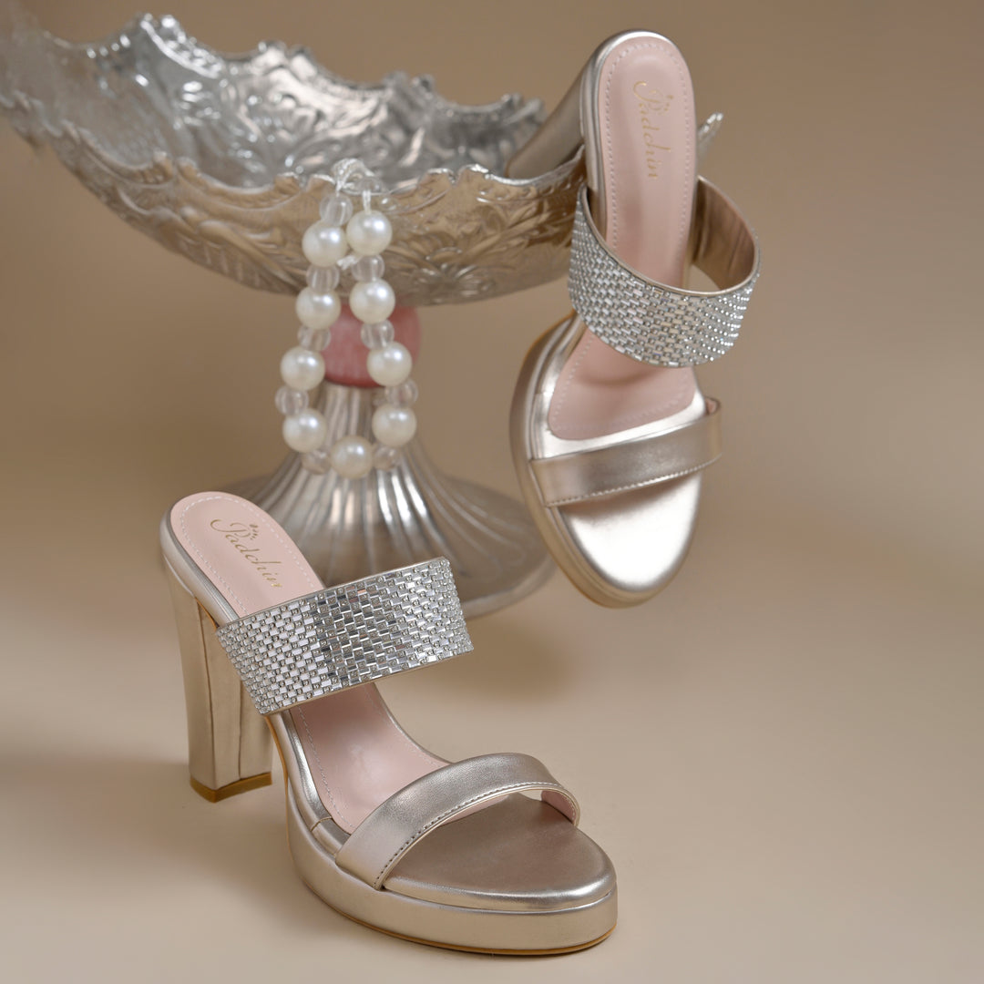 Women's Rhinestone Embellished Block Heel Sandals