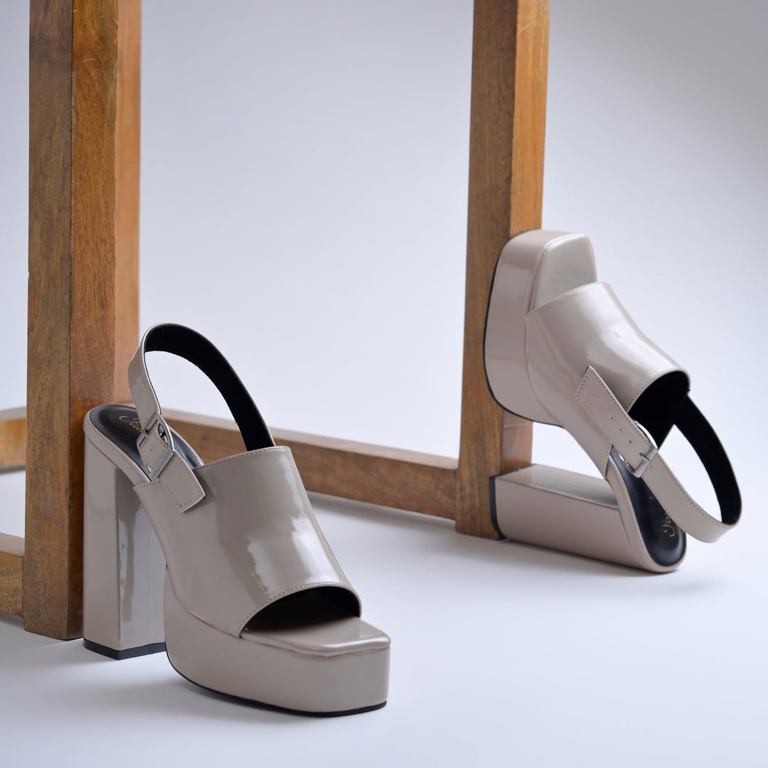Women's Patent Leather Finish Slingback Block Heel Sandals