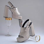 Load image into Gallery viewer, Women's Patent Leather Finish Slingback Block Heel Sandals