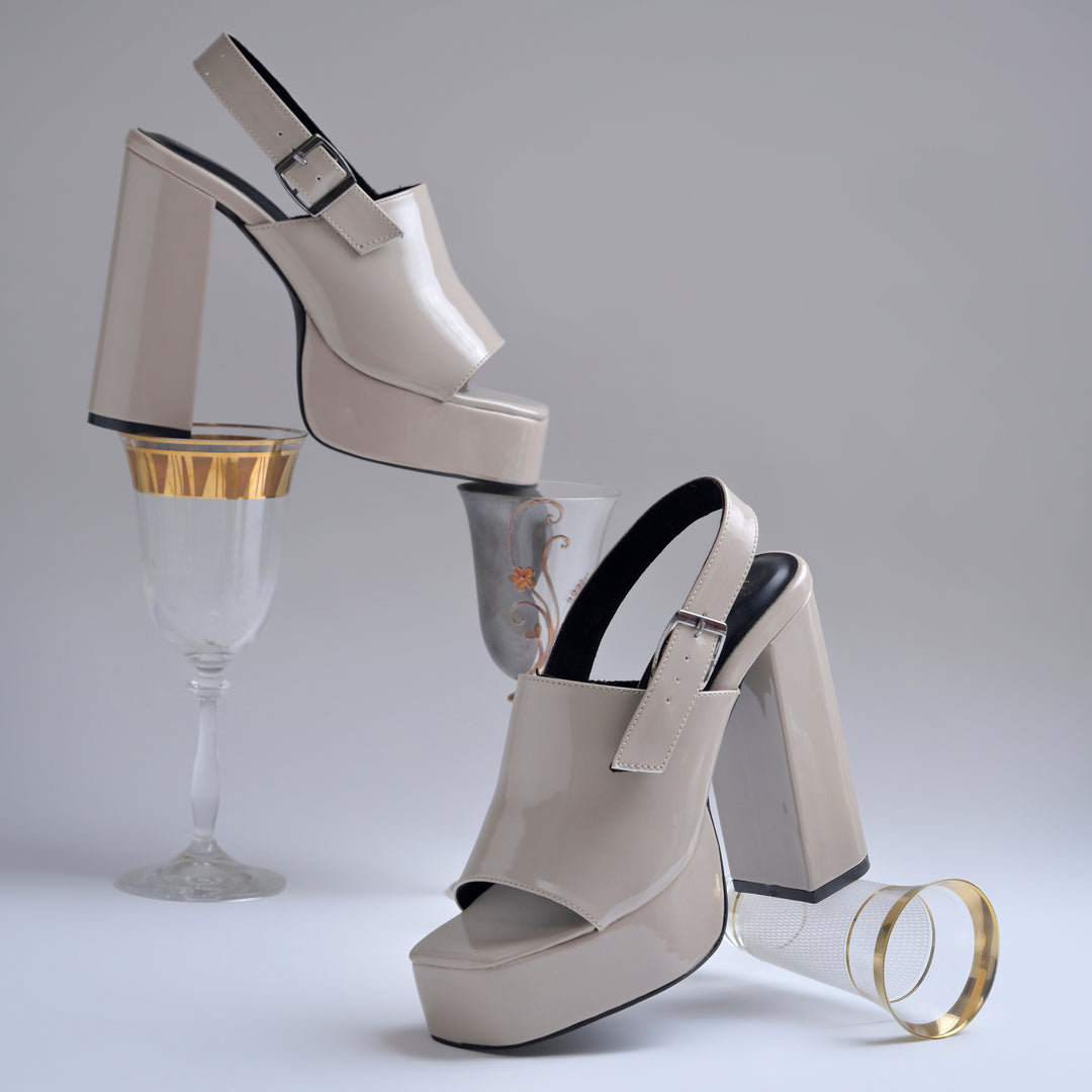 Women's Patent Leather Finish Slingback Block Heel Sandals