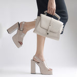 Load image into Gallery viewer, Women's Patent Leather Finish Slingback Block Heel Sandals