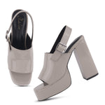 Load image into Gallery viewer, Women's Patent Leather Finish Slingback Block Heel Sandals