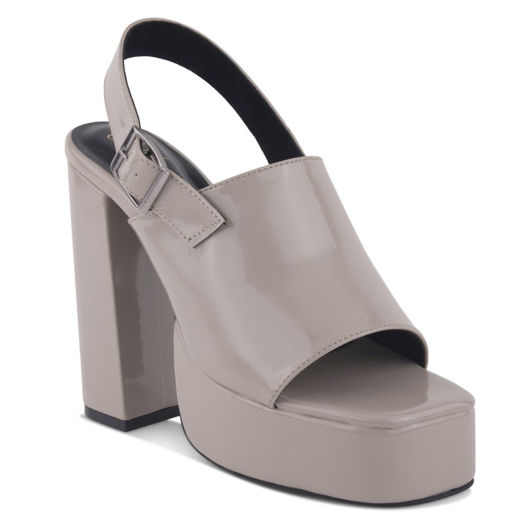 Women's Patent Leather Finish Slingback Block Heel Sandals