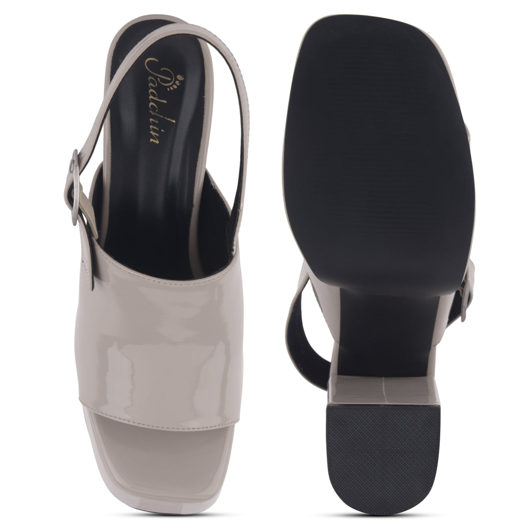 Women's Patent Leather Finish Slingback Block Heel Sandals