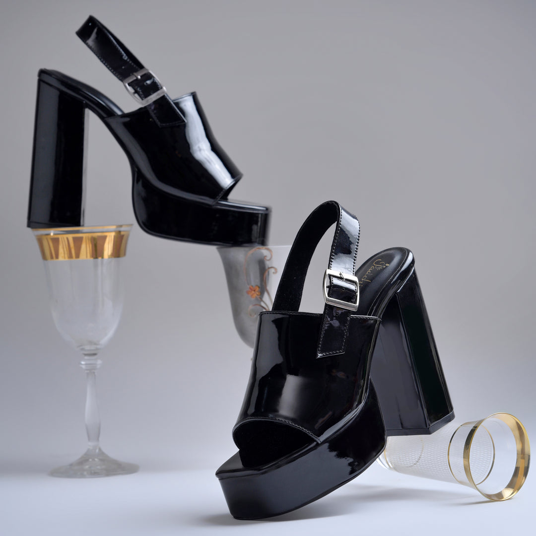 Women's Patent Leather Finish Slingback Block Heel Sandals