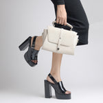 Load image into Gallery viewer, Women's Patent Leather Finish Slingback Block Heel Sandals