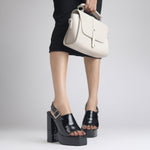 Load image into Gallery viewer, Women's Patent Leather Finish Slingback Block Heel Sandals