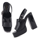Load image into Gallery viewer, Women's Patent Leather Finish Slingback Block Heel Sandals