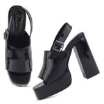 Load image into Gallery viewer, Women's Patent Leather Finish Slingback Block Heel Sandals