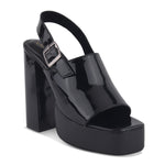 Load image into Gallery viewer, Women's Patent Leather Finish Slingback Block Heel Sandals