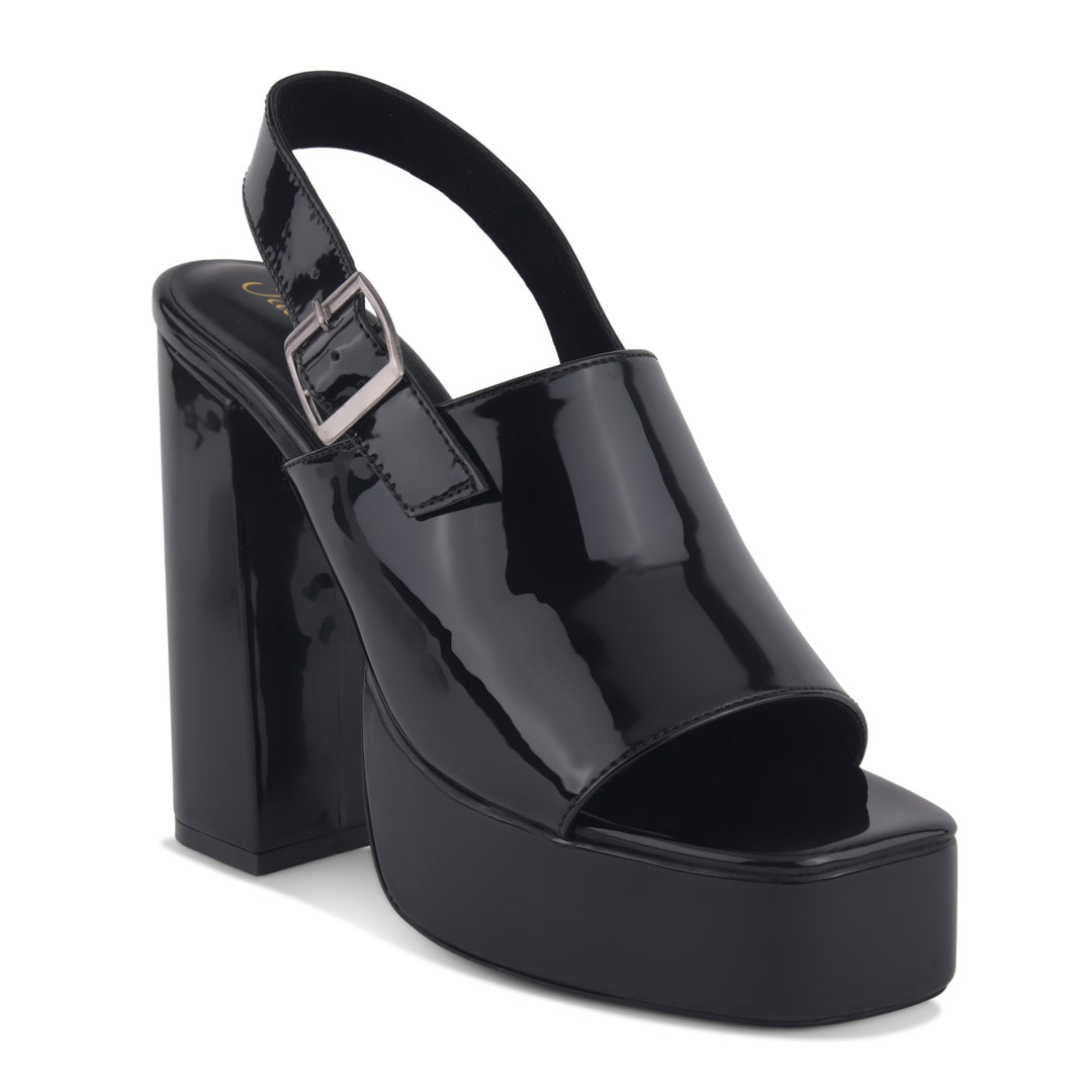 Women's Patent Leather Finish Slingback Block Heel Sandals