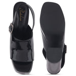 Load image into Gallery viewer, Women's Patent Leather Finish Slingback Block Heel Sandals