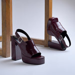 Load image into Gallery viewer, Women's Patent Leather Finish Slingback Block Heel Sandals