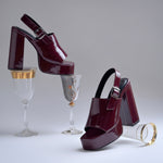 Load image into Gallery viewer, Women's Patent Leather Finish Slingback Block Heel Sandals