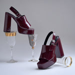 Load image into Gallery viewer, Women's Patent Leather Finish Slingback Block Heel Sandals