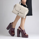 Load image into Gallery viewer, Women's Patent Leather Finish Slingback Block Heel Sandals