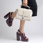 Load image into Gallery viewer, Women's Patent Leather Finish Slingback Block Heel Sandals