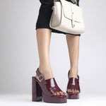 Load image into Gallery viewer, Women's Patent Leather Finish Slingback Block Heel Sandals