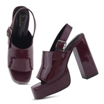 Load image into Gallery viewer, Women's Patent Leather Finish Slingback Block Heel Sandals