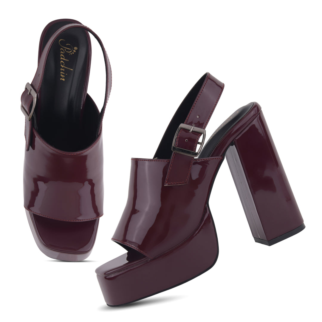 Women's Patent Leather Finish Slingback Block Heel Sandals