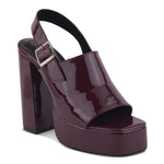 Load image into Gallery viewer, Women's Patent Leather Finish Slingback Block Heel Sandals