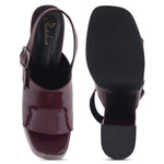 Load image into Gallery viewer, Women's Patent Leather Finish Slingback Block Heel Sandals