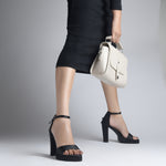Load image into Gallery viewer, Women's Satin Block Heel Sandals | Open Toe Ankle Strap Party Wear Heels for Women