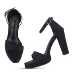 Load image into Gallery viewer, Women's Satin Block Heel Sandals | Open Toe Ankle Strap Party Wear Heels for Women