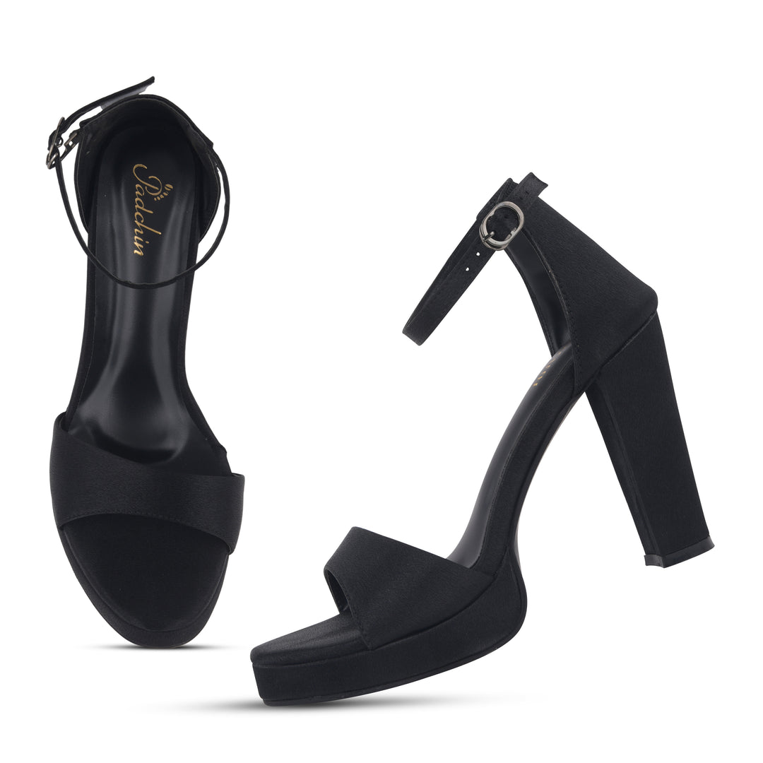Women's Satin Block Heel Sandals | Open Toe Ankle Strap Party Wear Heels for Women
