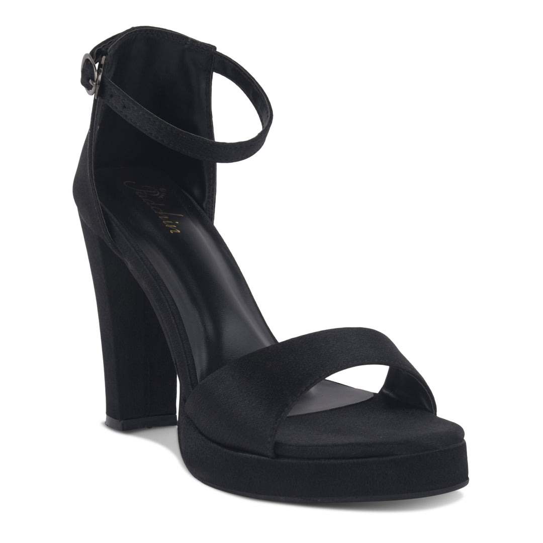Women's Satin Block Heel Sandals | Open Toe Ankle Strap Party Wear Heels for Women