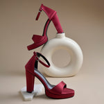 Load image into Gallery viewer, Women's Satin Block Heel Sandals | Open Toe Ankle Strap Party Wear Heels for Women