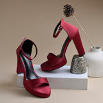 Load image into Gallery viewer, Women's Satin Block Heel Sandals | Open Toe Ankle Strap Party Wear Heels for Women