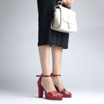 Load image into Gallery viewer, Women's Satin Block Heel Sandals | Open Toe Ankle Strap Party Wear Heels for Women