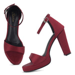 Load image into Gallery viewer, Women's Satin Block Heel Sandals | Open Toe Ankle Strap Party Wear Heels for Women