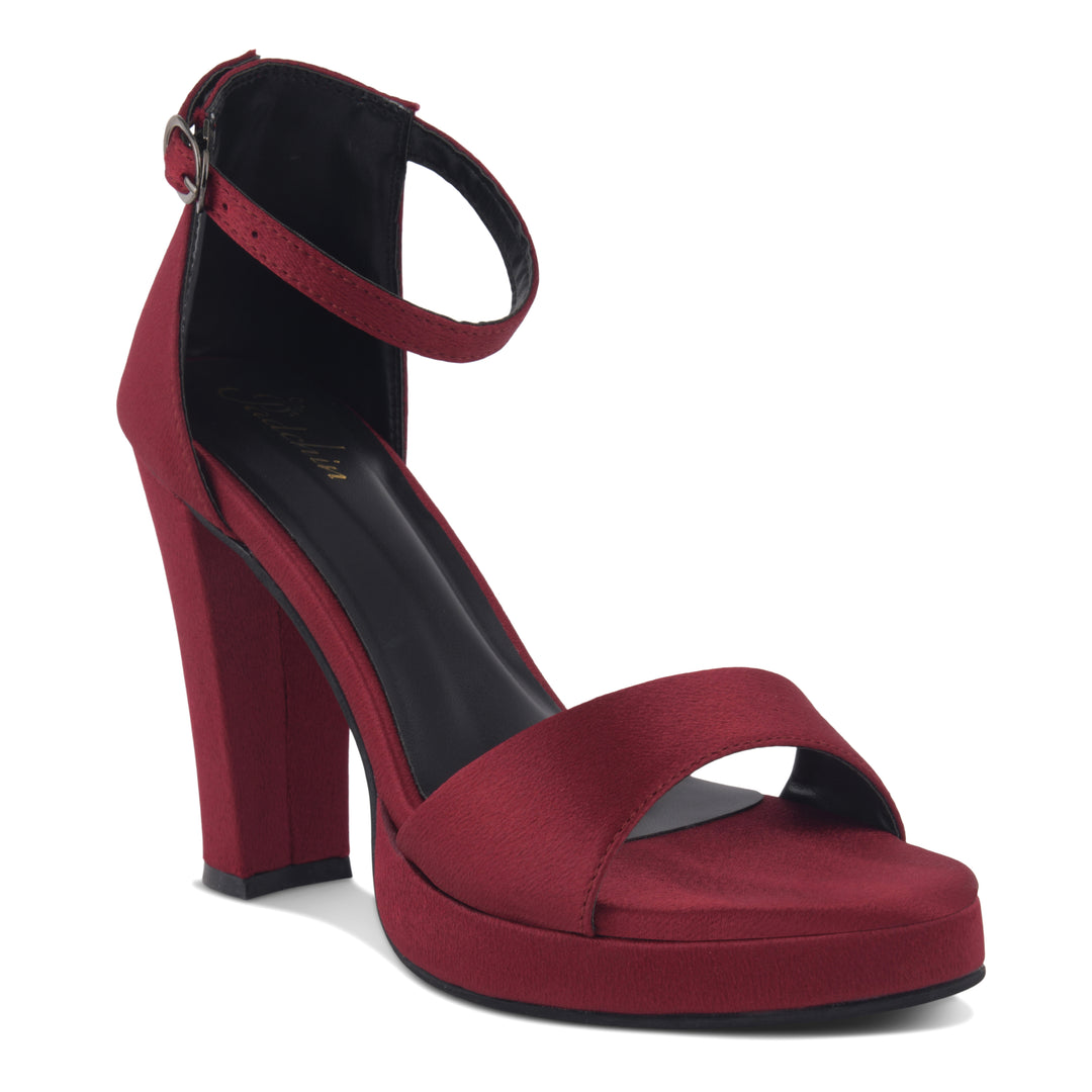 Women's Satin Block Heel Sandals | Open Toe Ankle Strap Party Wear Heels for Women