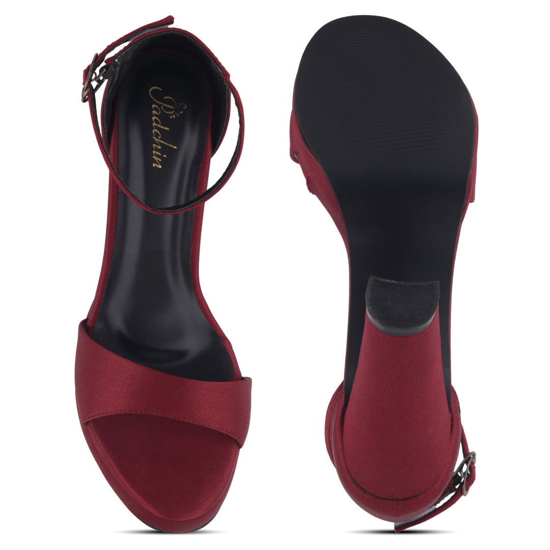 Women's Satin Block Heel Sandals | Open Toe Ankle Strap Party Wear Heels for Women