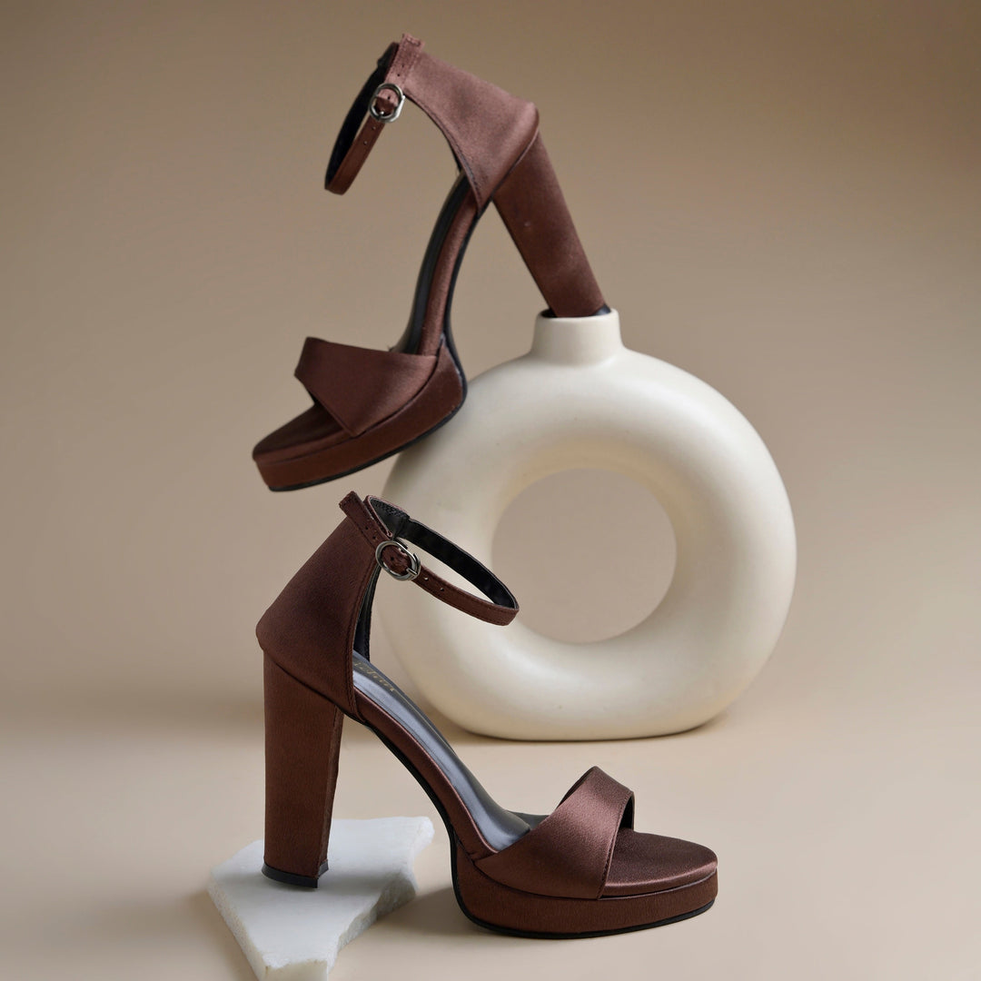 Women's Satin Block Heel Sandals | Open Toe Ankle Strap Party Wear Heels for Women