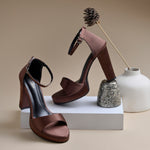 Load image into Gallery viewer, Women's Satin Block Heel Sandals | Open Toe Ankle Strap Party Wear Heels for Women