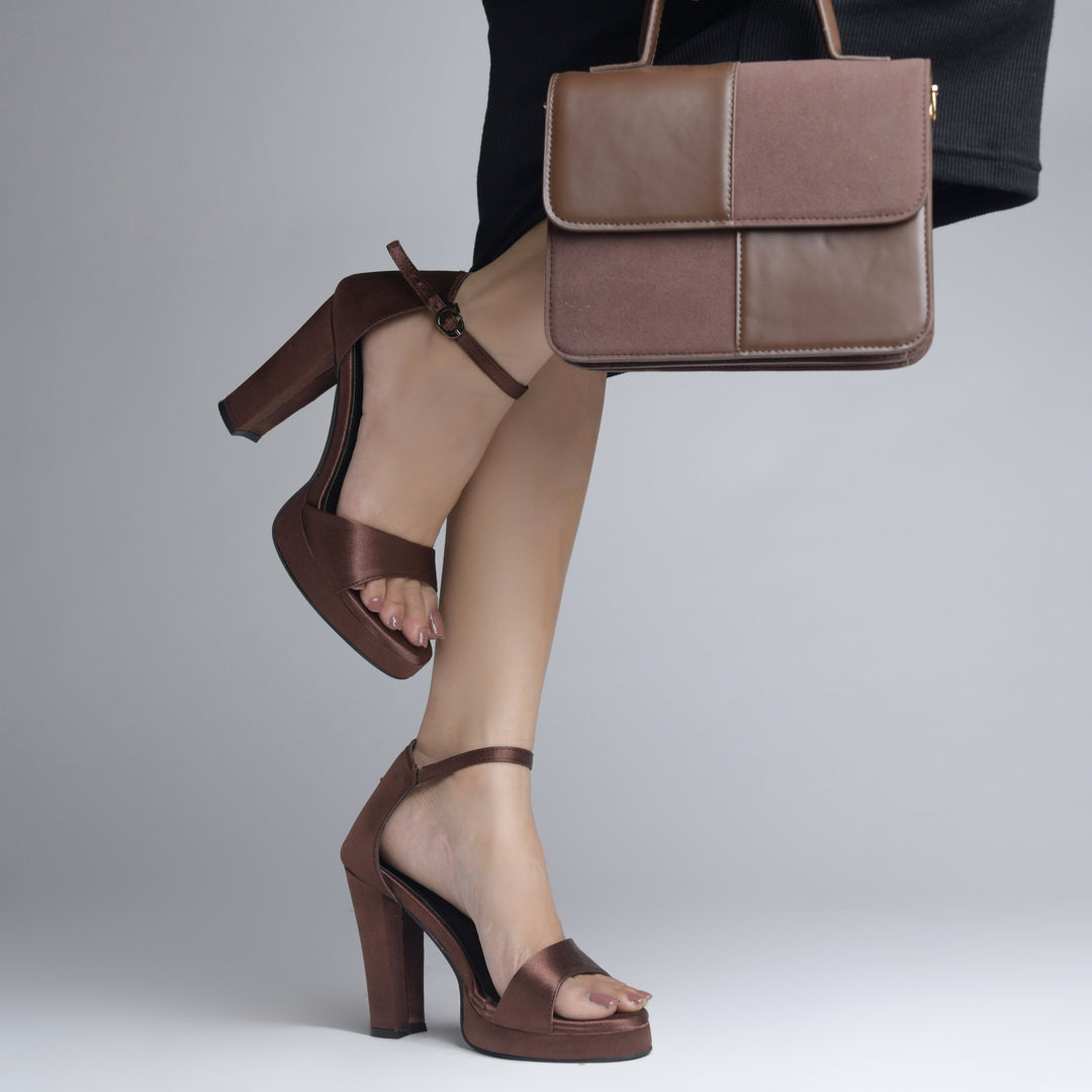 Women's Satin Block Heel Sandals | Open Toe Ankle Strap Party Wear Heels for Women