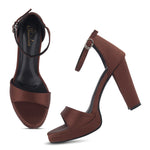 Load image into Gallery viewer, Women's Satin Block Heel Sandals | Open Toe Ankle Strap Party Wear Heels for Women