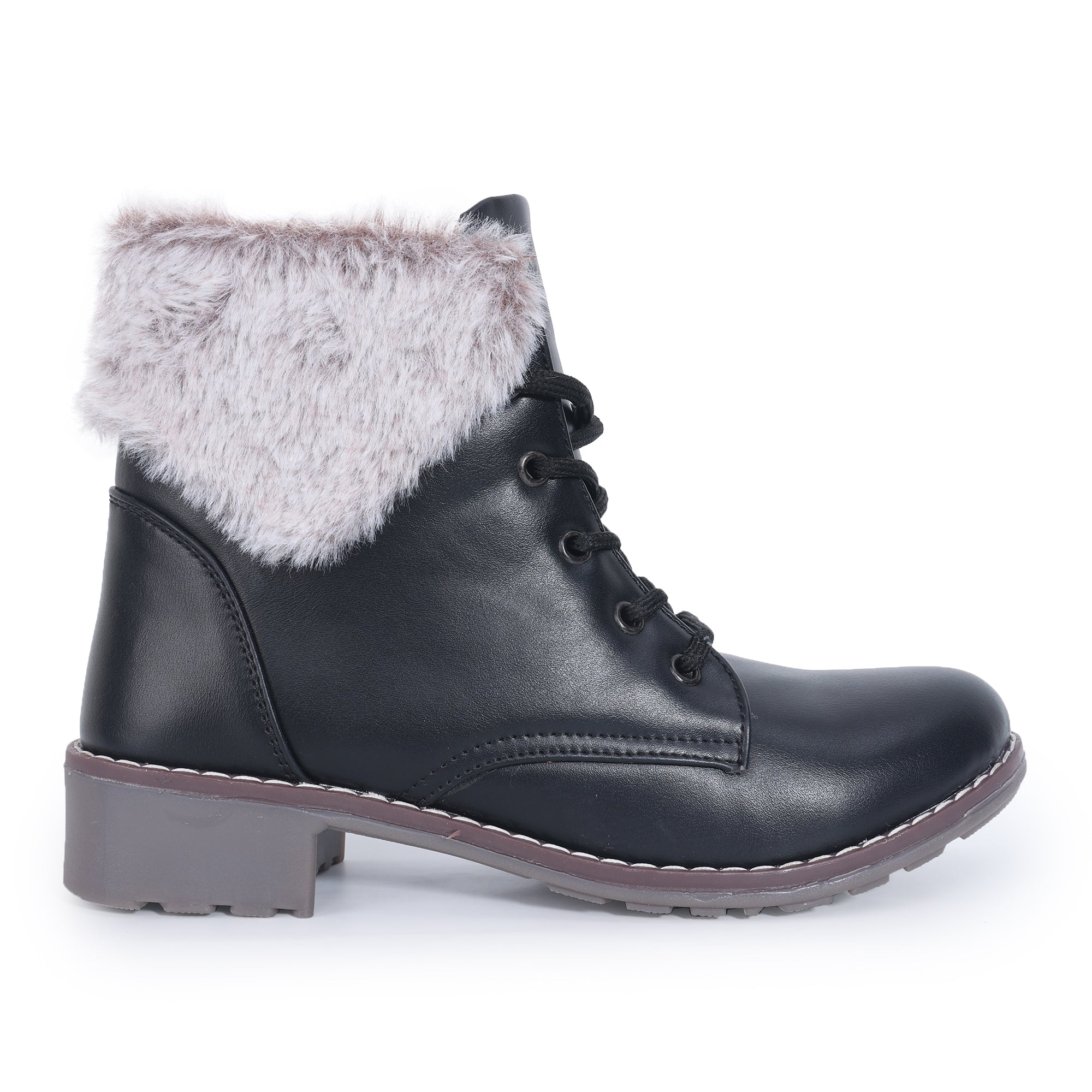 Block Heeled Fur Accent Boots