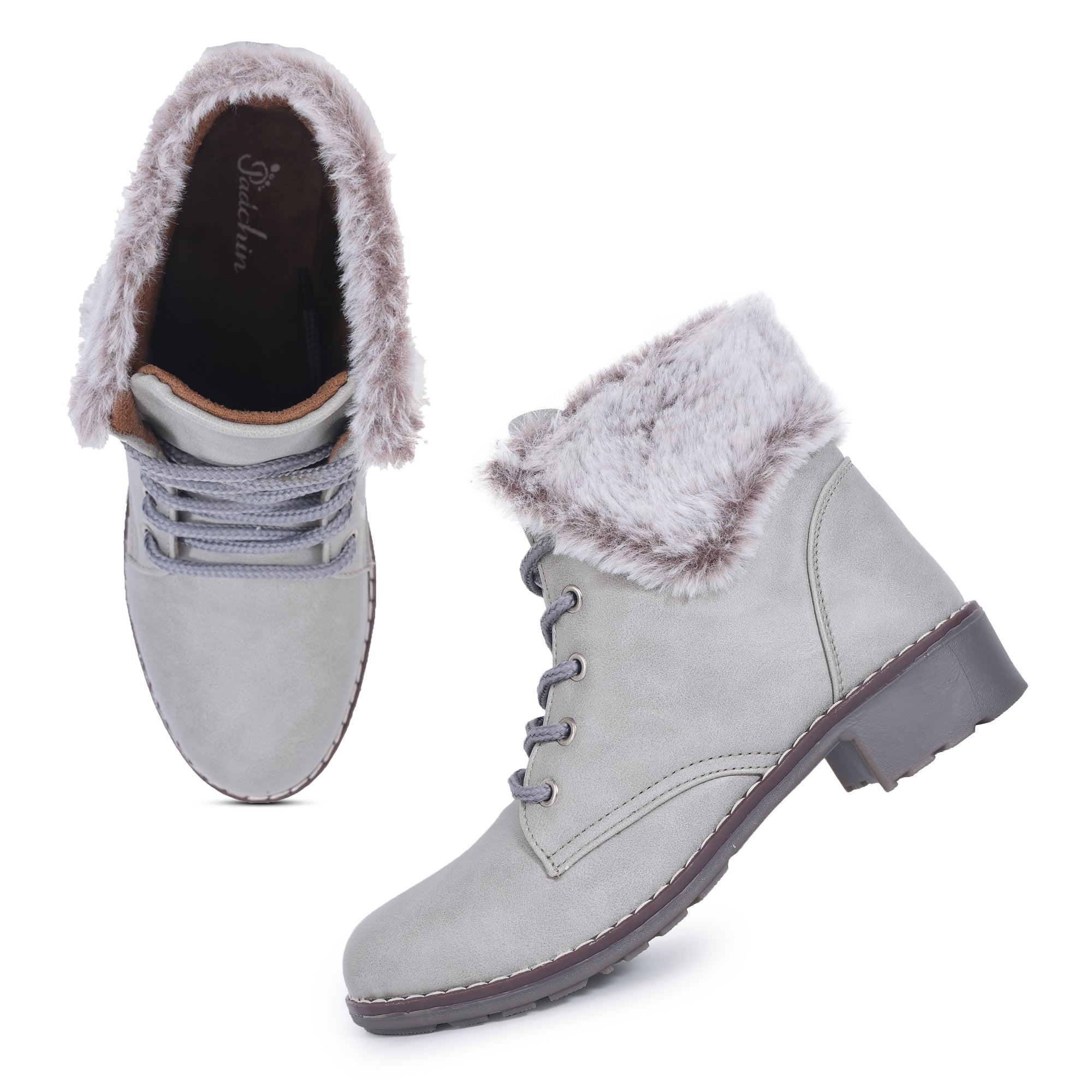 Block Heeled Fur Accent Boots