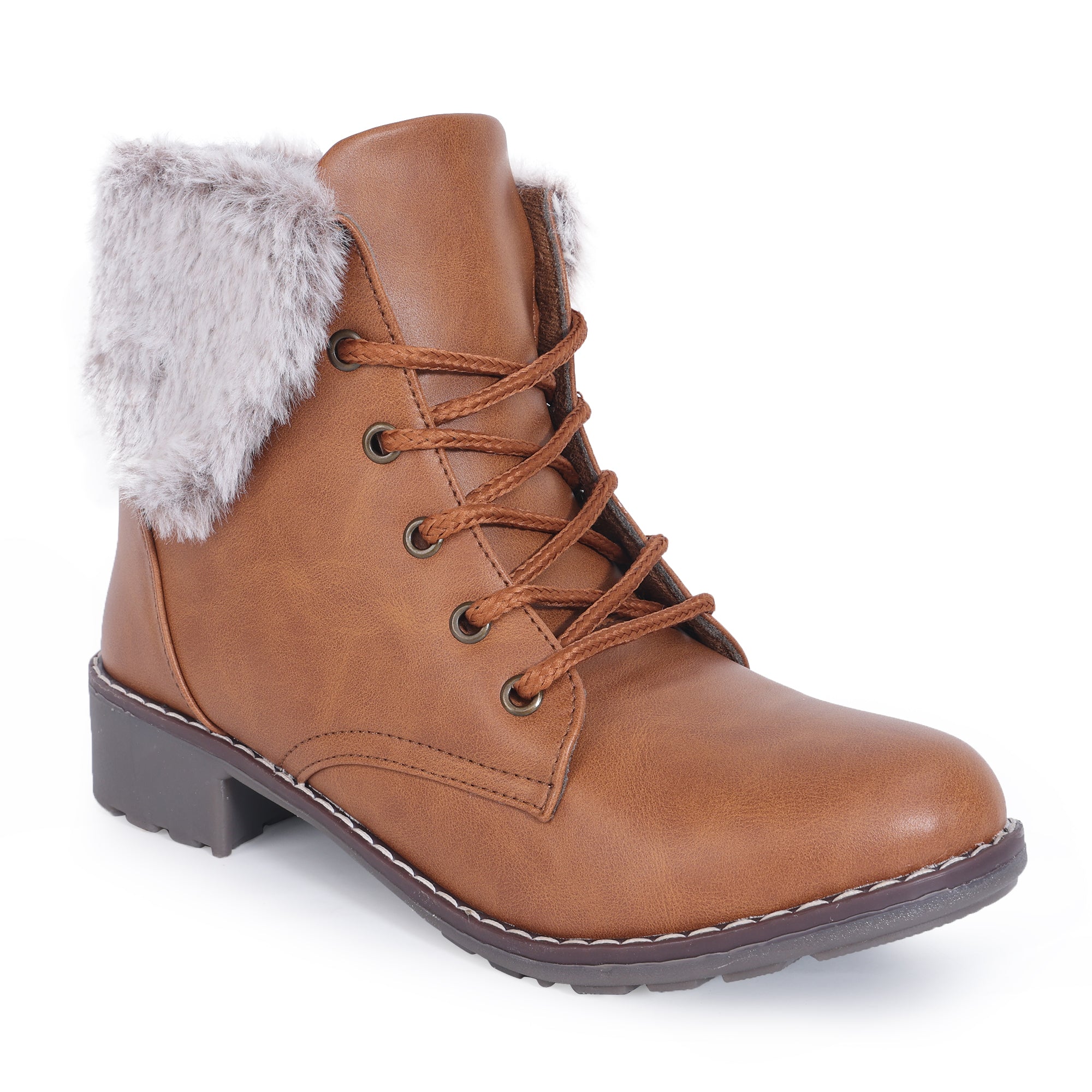 Block Heeled Fur Accent Boots